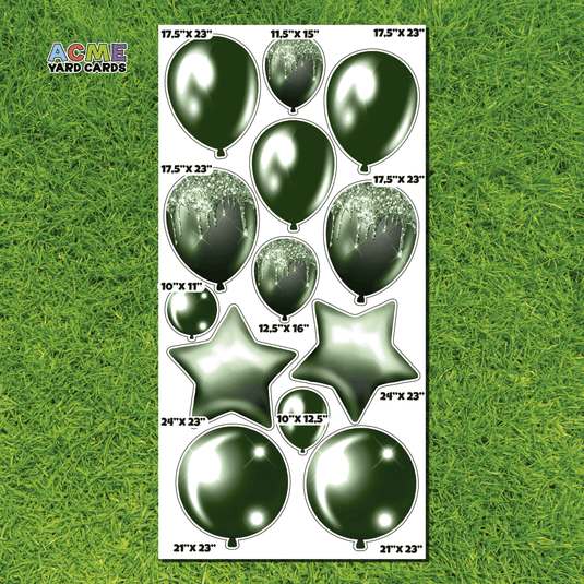 ACME Yard Cards Full Sheet - Balloons and Stars - Dark Green