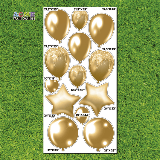 ACME Yard Cards Full Sheet - Balloons and Stars - Gold