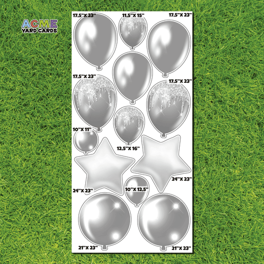 ACME Yard Cards Full Sheet - Balloons and Stars - Silver