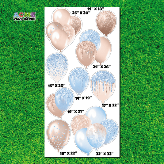ACME Yard Cards Full Sheet - Balloons -Balloons Rose Gold & Baby Blue