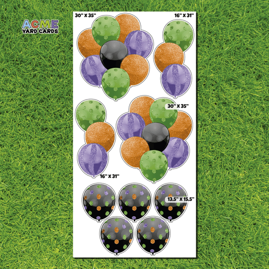 ACME Yard Cards Full Sheet - Balloons - Bundles in Black, Orange, Purple & Green