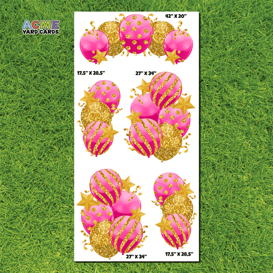 ACME Yard Cards Full Sheet - Balloons - Bundles Pink Glitter