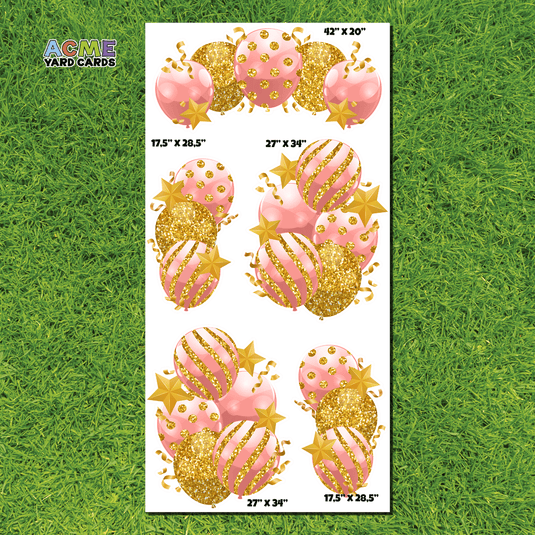 ACME Yard Cards Full Sheet - Balloons - Bundles Rose Gold Glitter