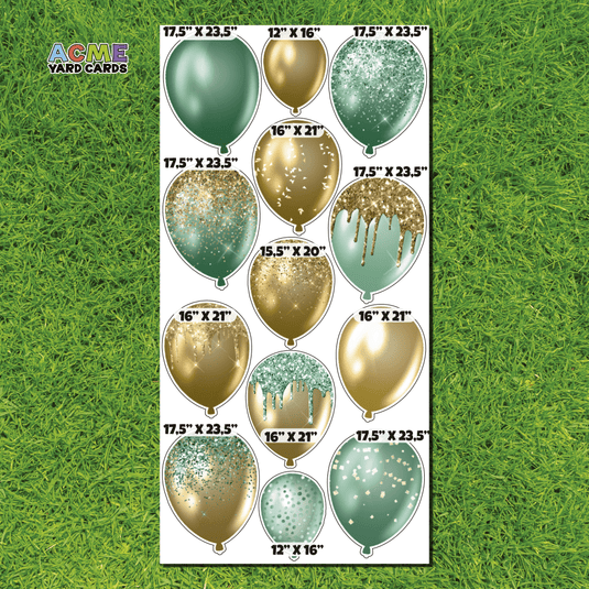 ACME Yard Cards Full Sheet - Balloons - Emerald Green & Gold Balloons
