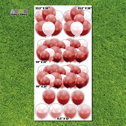 ACME Yard Cards Full Sheet - Balloons - Individual, Bouquets and Panels in Maroon