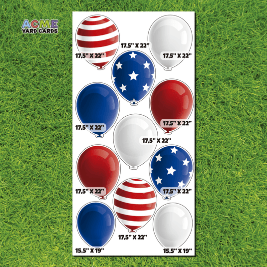 ACME Yard Cards Full Sheet - Balloons - Patriotic Red, White, Blue II