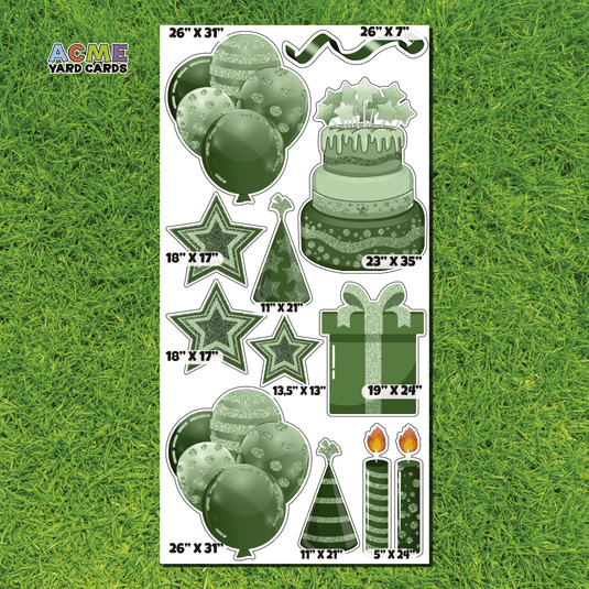 ACME Yard Cards Full Sheet - Birthday - Essentials - Dark Green Glitter