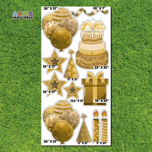 ACME Yard Cards Full Sheet - Birthday - Essentials - Gold Glitter