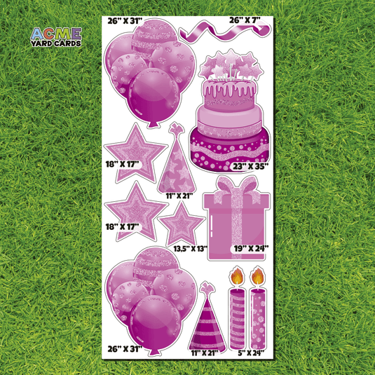 ACME Yard Cards Full Sheet - Birthday - Essentials - Pink Glitter