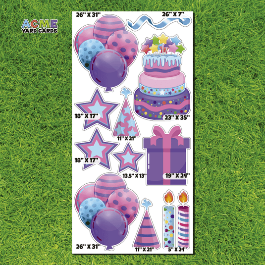 ACME Yard Cards Full Sheet - Birthday - Essentials - Pink, Purple and Aqua