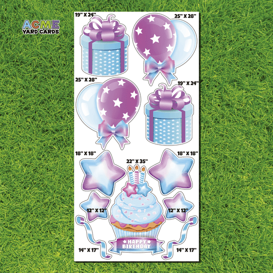 ACME Yard Cards Full Sheet - Birthday - Flair in Blue & Pink