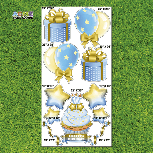 ACME Yard Cards Full Sheet - Birthday - Flair in Gold & Blue