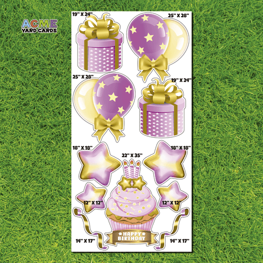 ACME Yard Cards Full Sheet - Birthday - Flair in Gold & Pink