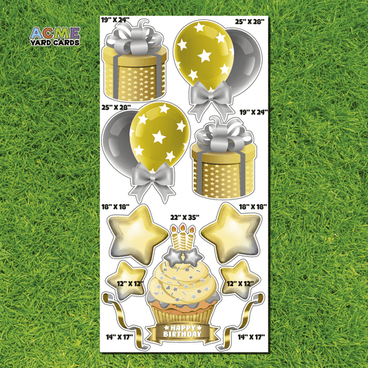 ACME Yard Cards Full Sheet - Birthday - Flair in Gold & Silver