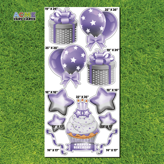 ACME Yard Cards Full Sheet - Birthday - Flair in Silver & Purple
