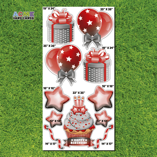 ACME Yard Cards Full Sheet - Birthday - Flair in Silver & Red