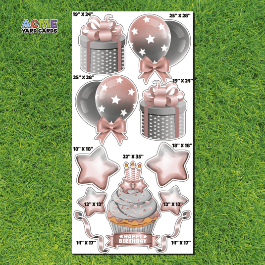 ACME Yard Cards Full Sheet - Birthday - Flair in Silver & Rose Gold