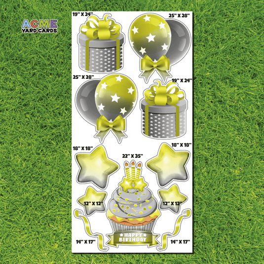 ACME Yard Cards Full Sheet - Birthday - Flair in Silver & Yellow