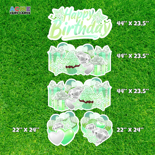ACME Yard Cards Full Sheet - Birthday - Symmetrical Holographic Confetti - White and Mint Green