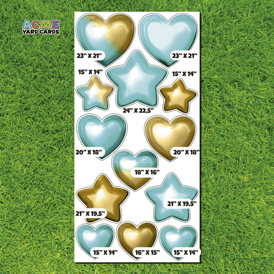 ACME Yard Cards Full Sheet - Flair – Aqua & Gold Heart and Stars