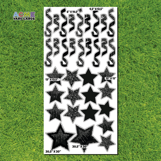 ACME Yard Cards Full Sheet - Flair – Black Glitter and Solid Stars and Confetti