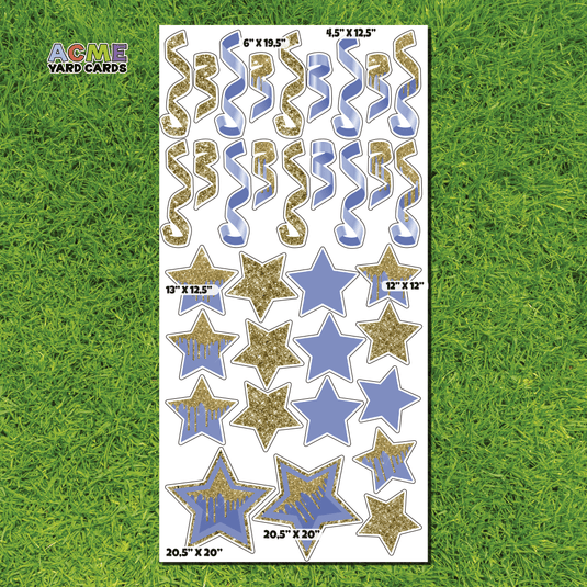 ACME Yard Cards Full Sheet - Flair – Blue & Gold Glitter and Solid Stars and Confetti