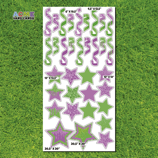 ACME Yard Cards Full Sheet - Flair – Green & Purple Glitter and Solid Stars and Confetti