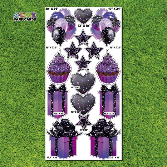 ACME Yard Cards Full Sheet - Flair - Holographic Confetti Black, Dark Raspberry and Purple