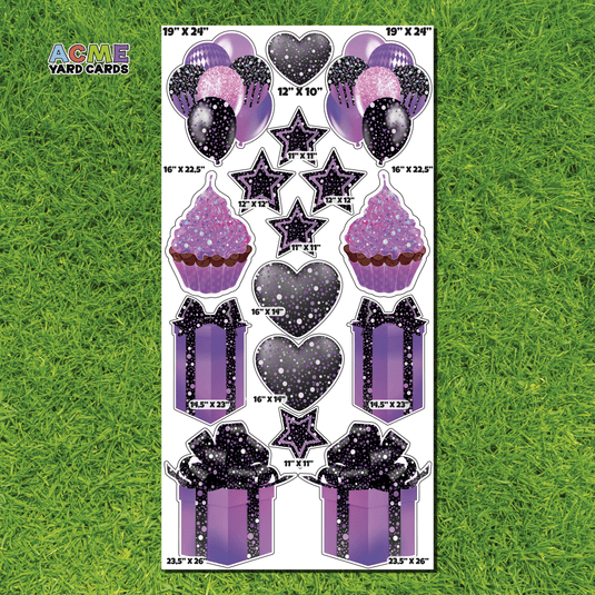ACME Yard Cards Full Sheet - Flair - Holographic Confetti Black, Purple and Light Pink