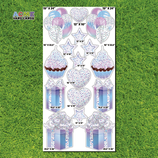 ACME Yard Cards Full Sheet - Flair - Holographic Confetti White, Blue and Pink