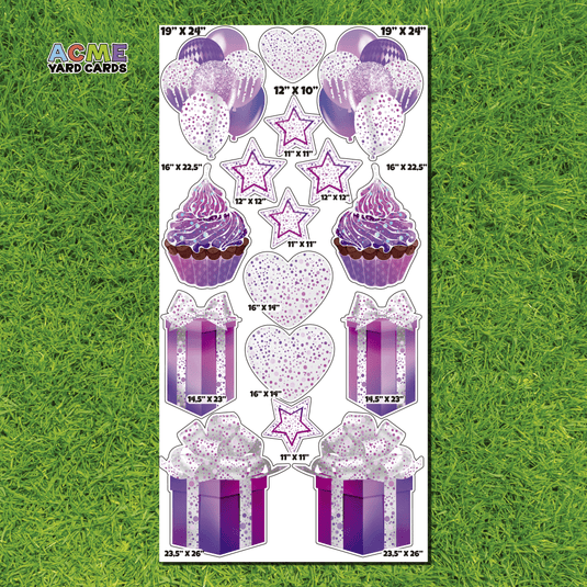 ACME Yard Cards Full Sheet - Flair - Holographic Confetti White, Dark Raspberry and Purple
