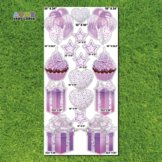 ACME Yard Cards Full Sheet - Flair - Holographic Confetti White, Purple and Light Pink