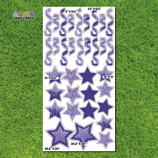 ACME Yard Cards Full Sheet - Flair – Lavender Glitter and Solid Stars and Confetti