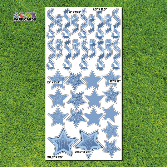 ACME Yard Cards Full Sheet - Flair – Light Blue Glitter and Solid Stars and Confetti