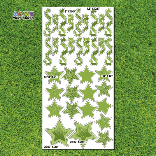 ACME Yard Cards Full Sheet - Flair – Light Green Glitter and Solid Stars and Confetti