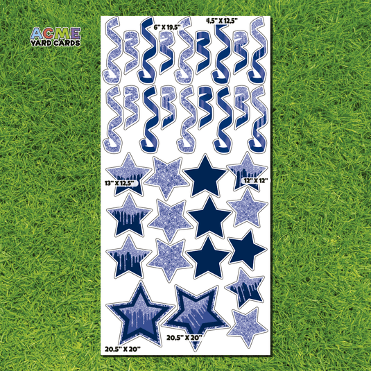 ACME Yard Cards Full Sheet - Flair – Navy Blue Glitter and Solid Stars and Confetti