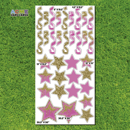ACME Yard Cards Full Sheet - Flair – Pink & Gold Glitter and Solid Stars and Confetti