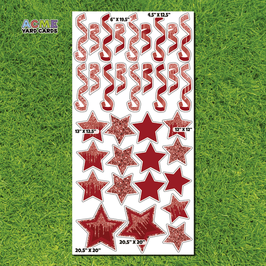 ACME Yard Cards Full Sheet - Flair – Red Glitter and Solid Stars and Ribbons