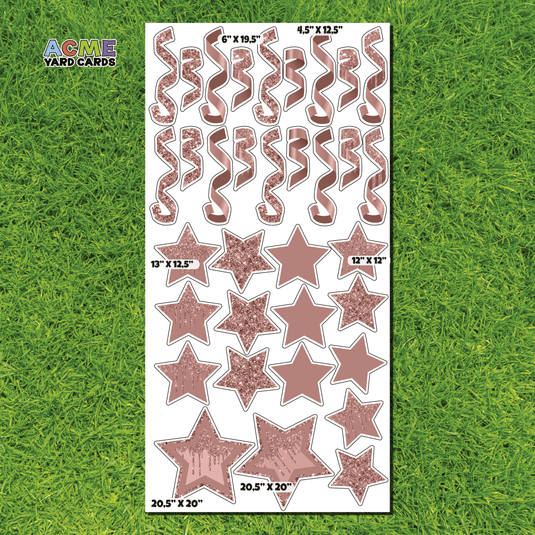 ACME Yard Cards Full Sheet - Flair – Rose Gold Glitter and Solid Stars and Confetti