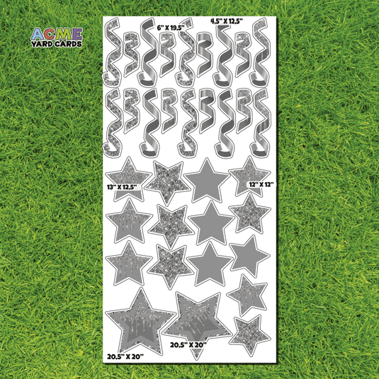 ACME Yard Cards Full Sheet - Flair – Silver Glitter and Solid Stars and Confetti
