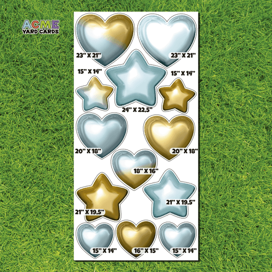 ACME Yard Cards Full Sheet - Flair – Tourquise & Gold Heart and Stars