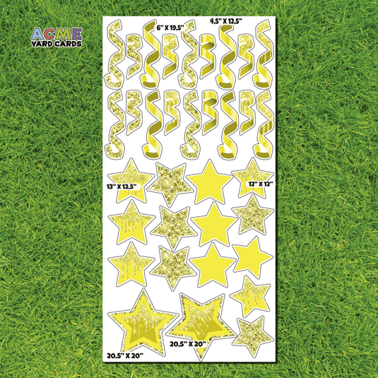 ACME Yard Cards Full Sheet - Flair – Yellow Glitter and Solid Stars and Confetti