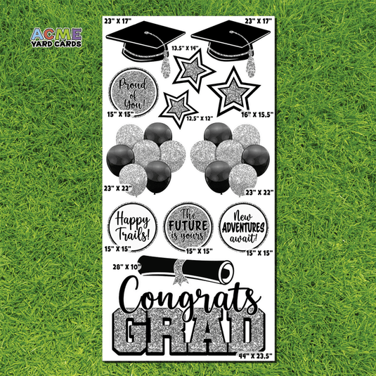 ACME Yard Cards Full Sheet - Graduation – Grad Pack - Black and Gray Glitter