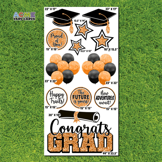 ACME Yard Cards Full Sheet - Graduation – Grad Pack - Black and Orange Glitter