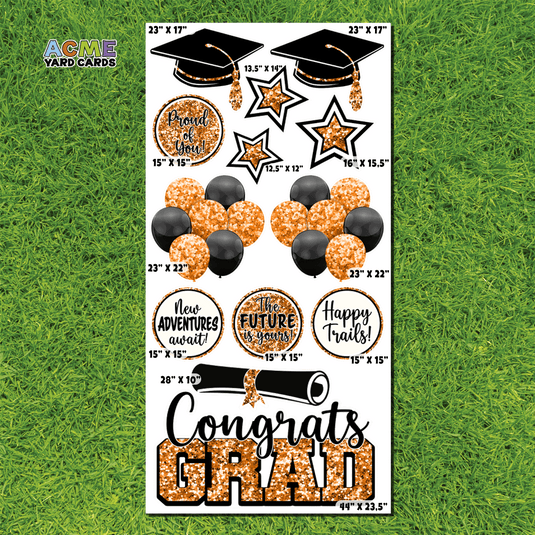 ACME Yard Cards Full Sheet - Graduation – Grad Pack - Black and Orange Sequin