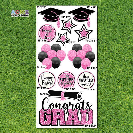 ACME Yard Cards Full Sheet - Graduation – Grad Pack - Black and Pink Glitter