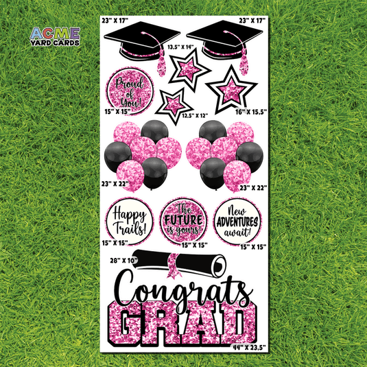 ACME Yard Cards Full Sheet - Graduation – Grad Pack - Black and Pink Sequin