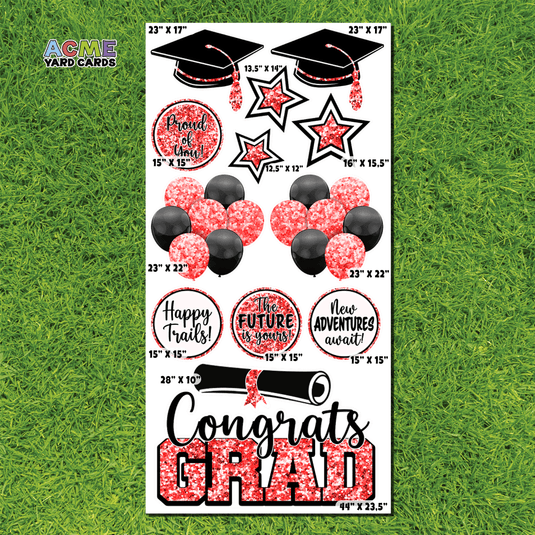 ACME Yard Cards Full Sheet - Graduation – Grad Pack - Black and Red Sequin