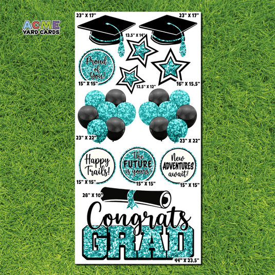 ACME Yard Cards Full Sheet - Graduation – Grad Pack - Black and Teal Sequin