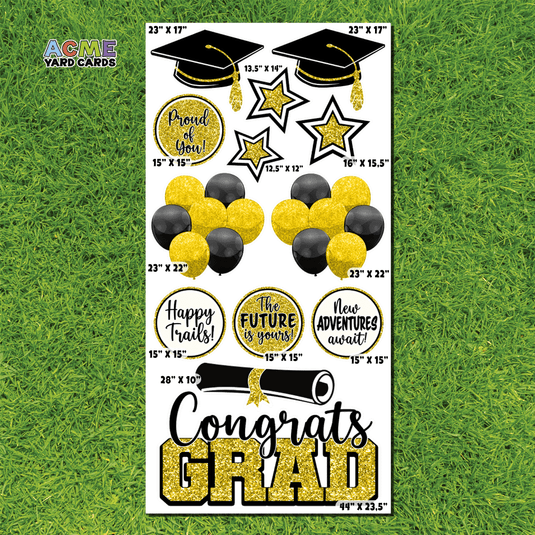 ACME Yard Cards Full Sheet - Graduation – Grad Pack - Black and Yellow Glitter